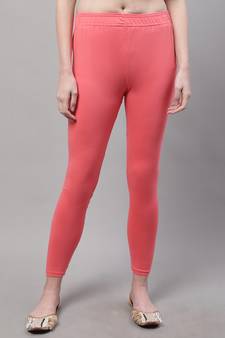 Coral Red Solid Ankle Length Legging