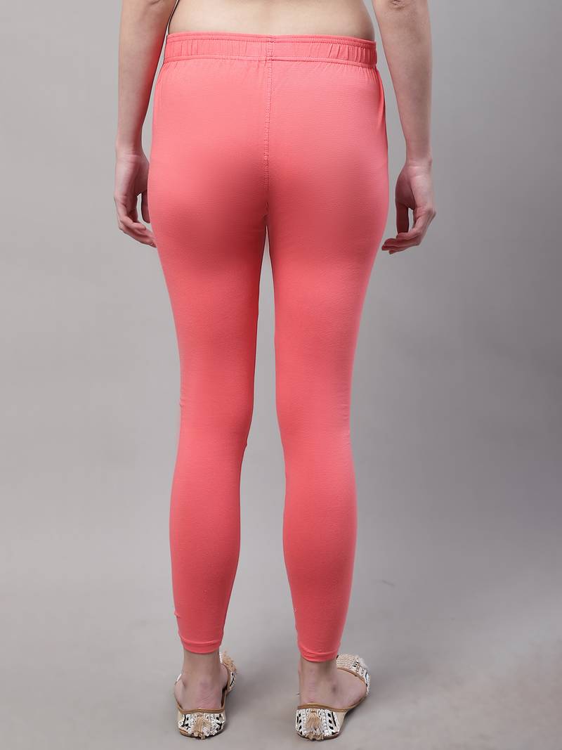 Coral Red Solid Ankle Length Legging