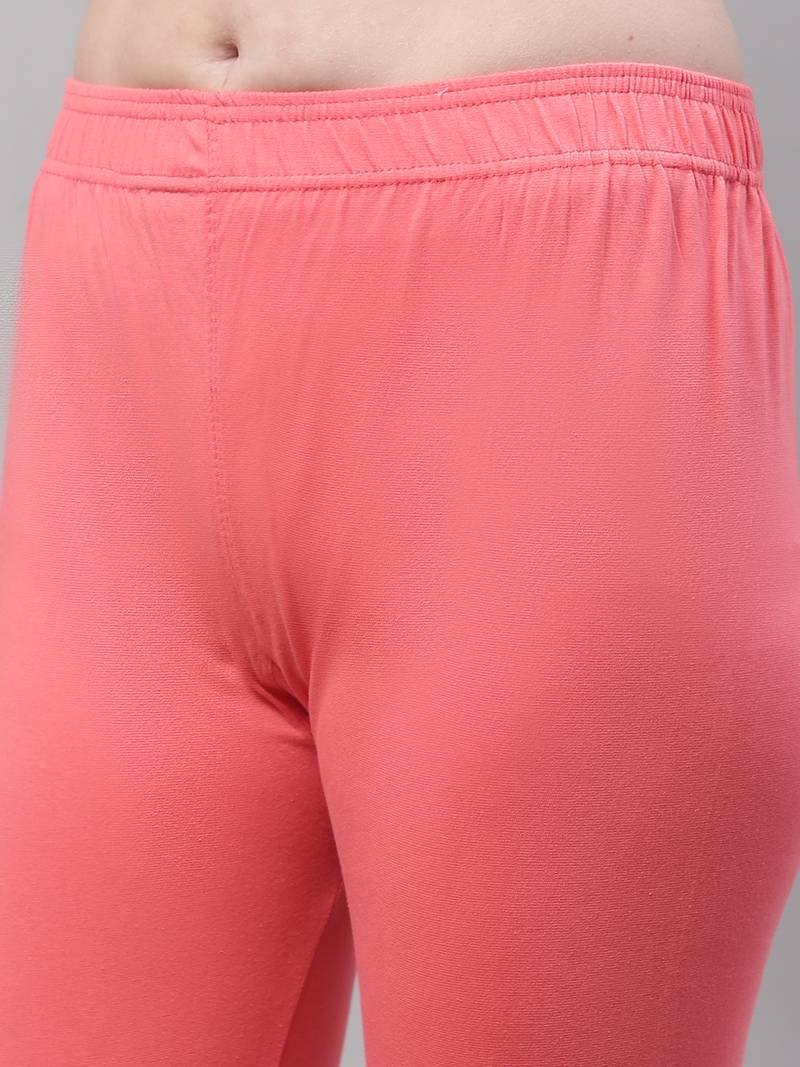 Coral Red Solid Ankle Length Legging