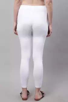 White Solid Ankle Length Plus Legging
