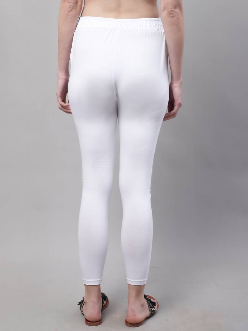 White Solid Ankle Length Plus Legging