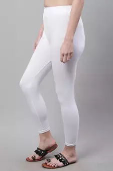 White Solid Ankle Length Plus Legging