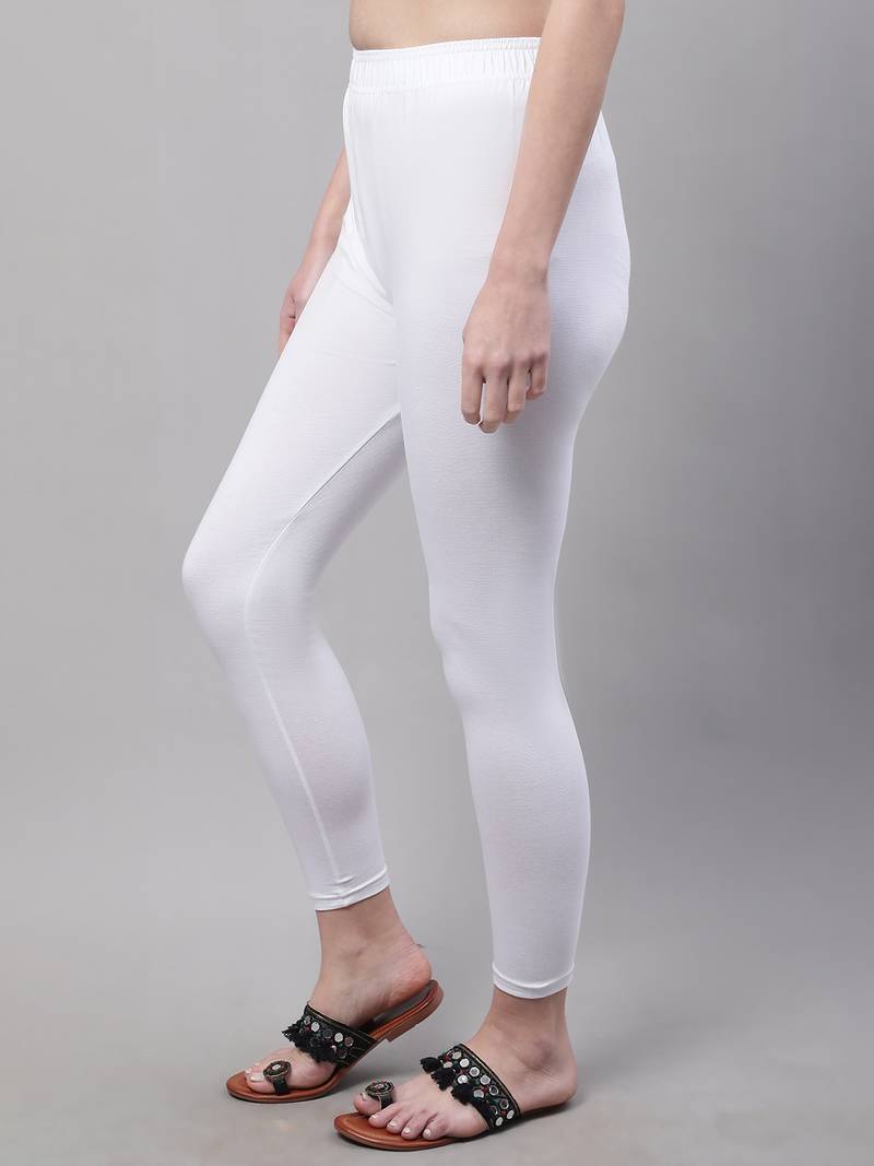 White Solid Ankle Length Plus Legging