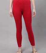 Red Solid Ankle Length Plus Legging