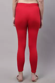 Red Solid Ankle Length Plus Legging