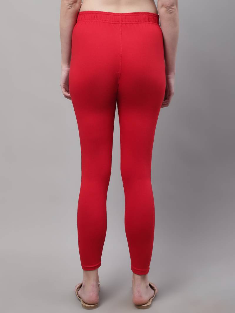 Red Solid Ankle Length Plus Legging