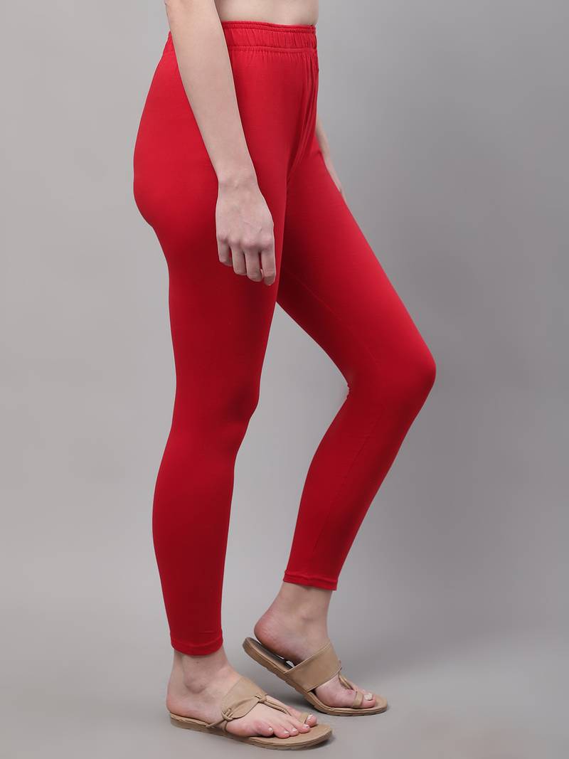 Red Solid Ankle Length Plus Legging