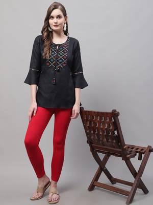 Red Solid Ankle Length Plus Legging 4