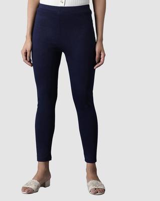 Navy Blue Solid Ankle Length Plus Legging 1
