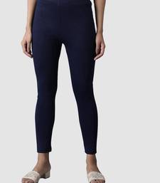 Navy Blue Solid Ankle Length Plus Legging
