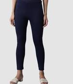 Navy Blue Solid Ankle Length Plus Legging