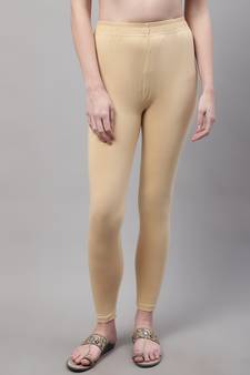 Beige Solid Ankle Length Plus Legging
