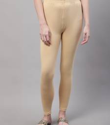 Beige Solid Ankle Length Plus Legging