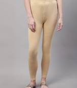 Beige Solid Ankle Length Plus Legging