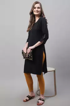 Mustard Solid Ankle Length Plus Legging