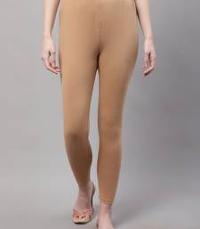 Dark Beige Solid Ankle Length Plus Legging