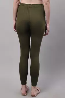 Olive Solid Ankle Length Plus Legging