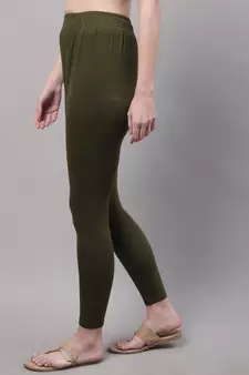 Olive Solid Ankle Length Plus Legging
