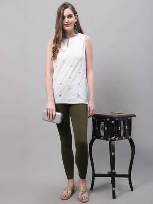 Olive Solid Ankle Length Plus Legging 4