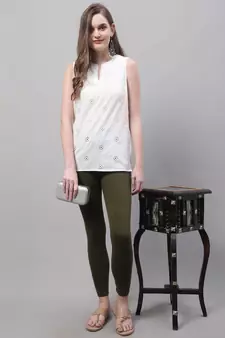 Olive Solid Ankle Length Plus Legging