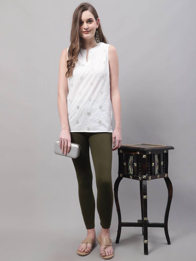 Olive Solid Ankle Length Plus Legging