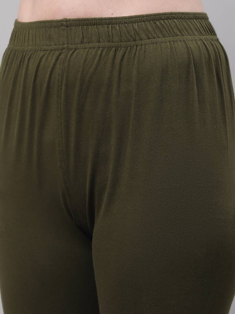 Olive Solid Ankle Length Plus Legging