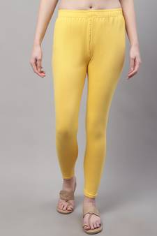 Yellow Solid Ankle Length Plus Legging