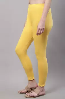 Yellow Solid Ankle Length Plus Legging