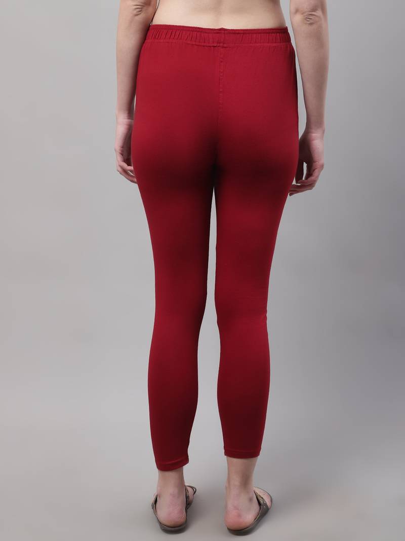 Maroon Solid Ankle Length Plus Legging