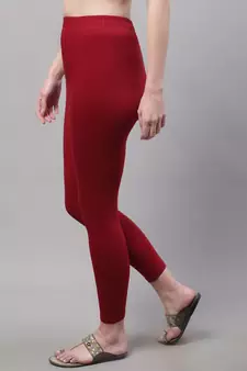 Maroon Solid Ankle Length Plus Legging