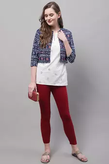 Maroon Solid Ankle Length Plus Legging