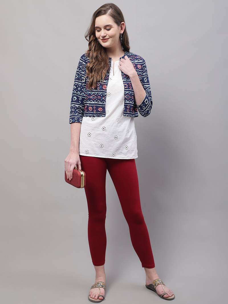 Maroon Solid Ankle Length Plus Legging