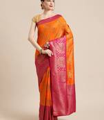 Orange hand woven dupion silk saree with blouse