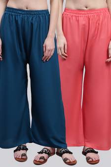 Pack of 2 Women Flared Rayon Palazzo