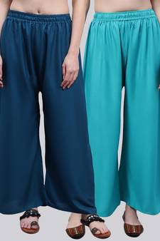 Pack of 2 Women Flared Rayon Palazzo