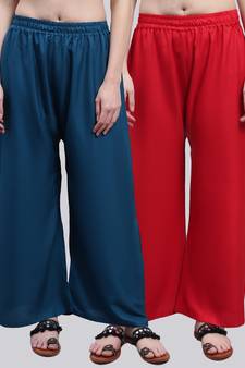 Pack of 2 Women Flared Rayon Palazzo