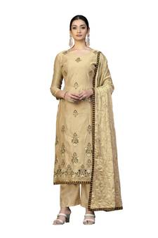 Beige embroidered chanderi salwar