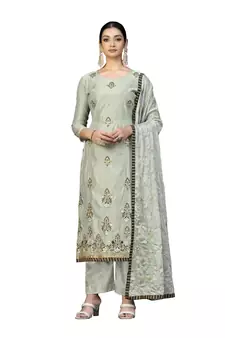 Grey embroidered chanderi salwar