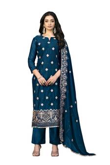Blue embroidered chanderi salwar