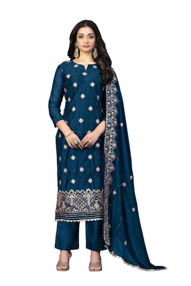 Blue embroidered chanderi salwar