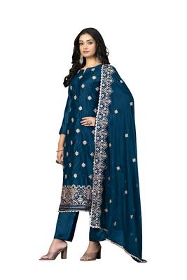 Blue embroidered chanderi salwar 2