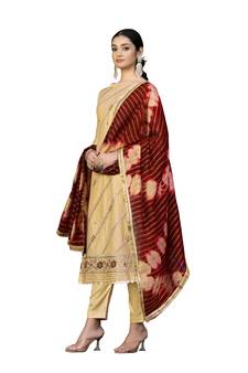 Beige embroidered chanderi salwar