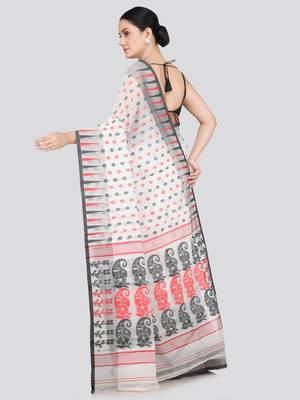 Pinkloom Women'S White Hand_Woven Soft Cotton Jamdani-Sarees Without Blouse Piece 3