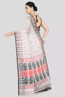 Pinkloom Women'S White Hand_Woven Soft Cotton Jamdani-Sarees Without Blouse Piece