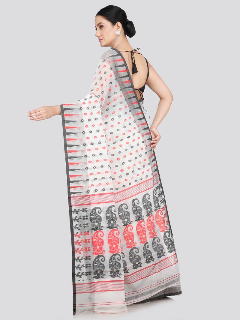 Pinkloom Women'S White Hand_Woven Soft Cotton Jamdani-Sarees Without Blouse Piece