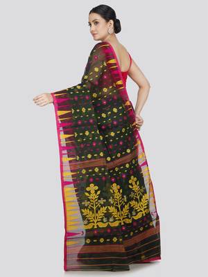Pinkloom Women'S Green Hand_Woven Soft Cotton Jamdani-Sarees Without Blouse Piece 3