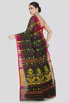 Pinkloom Women'S Green Hand_Woven Soft Cotton Jamdani-Sarees Without Blouse Piece