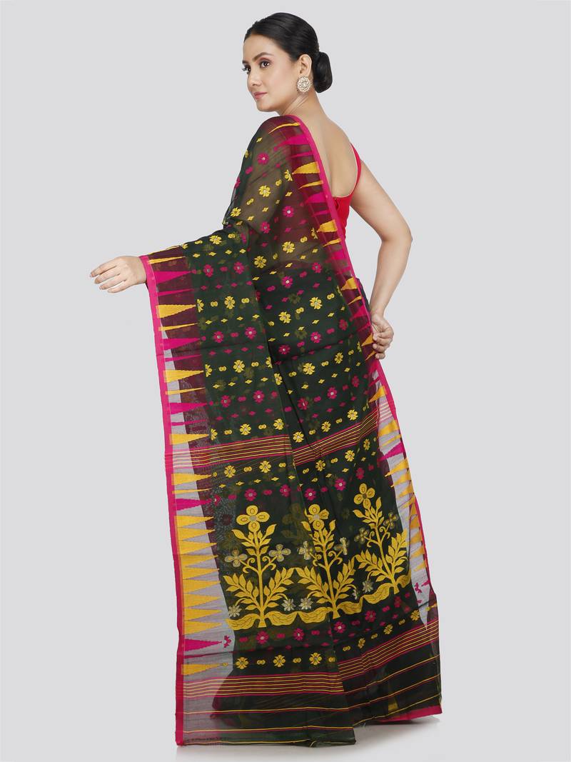 Pinkloom Women'S Green Hand_Woven Soft Cotton Jamdani-Sarees Without Blouse Piece