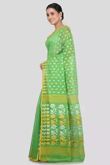 Pinkloom Women'S Green Hand_Woven Soft Cotton Jamdani-Sarees Without Blouse Piece