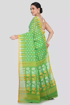 Pinkloom Women'S Green Hand_Woven Soft Cotton Jamdani-Sarees Without Blouse Piece